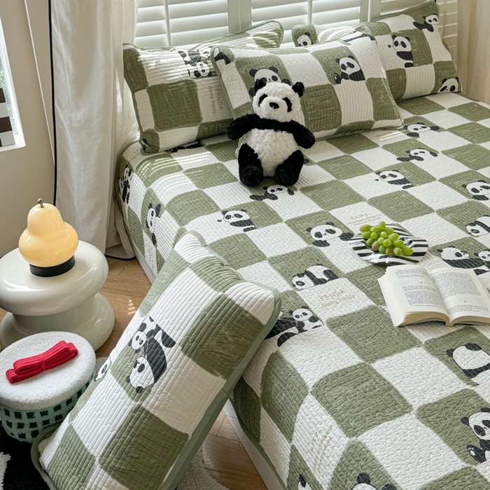 91家纺网 家纺一手货源 找家纺 茉夕家纺 2026新款春季纯棉棉花印花单品床盖单件床盖 熊猫胖达