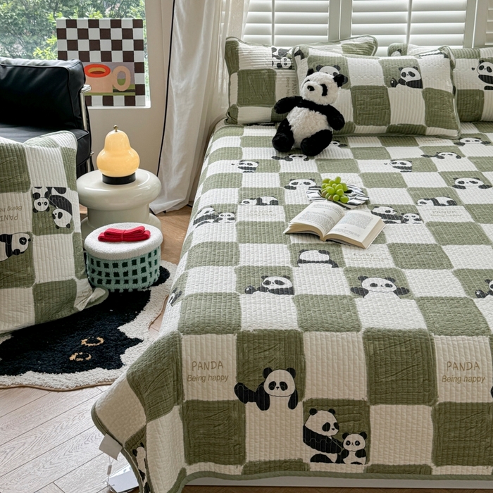 91家纺网 家纺一手货源 找家纺 茉夕家纺 2026新款春季纯棉棉花印花单品床盖单件床盖 熊猫胖达