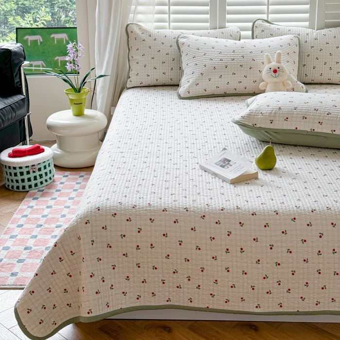 91家纺网 家纺一手货源 找家纺 茉夕家纺 2026新款春季纯棉棉花印花单品床盖单件床盖 樱桃多多