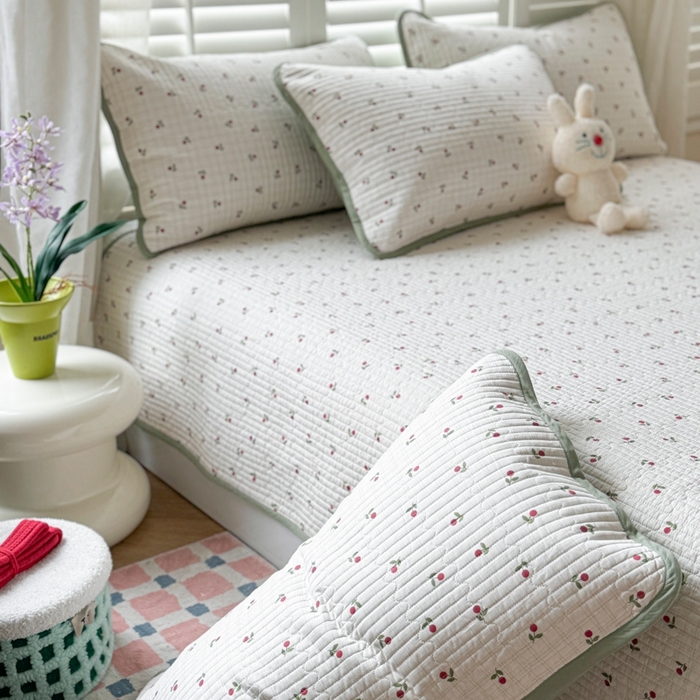 91家纺网 家纺一手货源 找家纺 茉夕家纺 2026新款春季纯棉棉花印花单品床盖单件床盖 樱桃多多