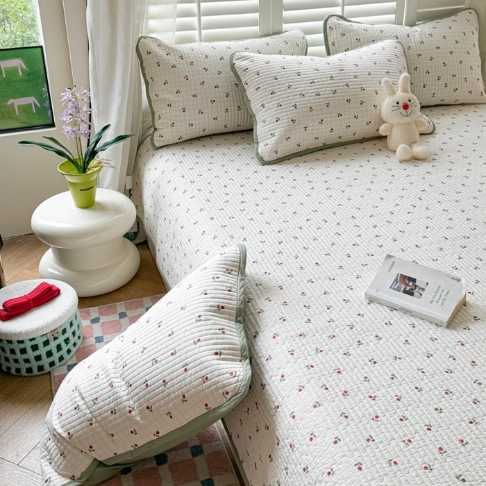 91家纺网 家纺一手货源 找家纺 茉夕家纺 2026新款春季纯棉棉花印花单品床盖单件床盖 樱桃多多