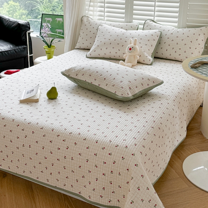 91家纺网 家纺一手货源 找家纺 茉夕家纺 2026新款春季纯棉棉花印花单品床盖单件床盖 樱桃多多