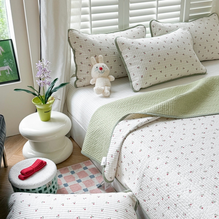 91家纺网 家纺一手货源 找家纺 茉夕家纺 2026新款春季纯棉棉花印花单品床盖单件床盖 樱桃多多