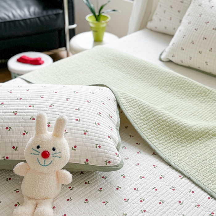 91家纺网 家纺一手货源 找家纺 茉夕家纺 2026新款春季纯棉棉花印花单品床盖单件床盖 樱桃多多