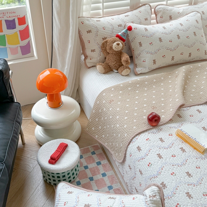 91家纺网 家纺一手货源 找家纺 茉夕家纺 2026新款春季纯棉棉花印花单品床盖单件床盖 樱桃小熊