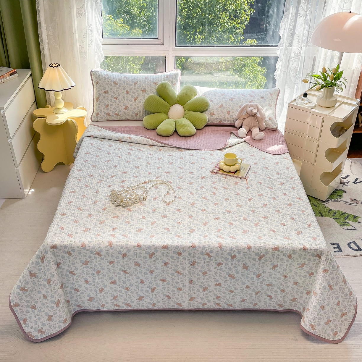 茉夕家纺 2026新款春季纯棉棉花印花单品床盖单件床盖 玉兔