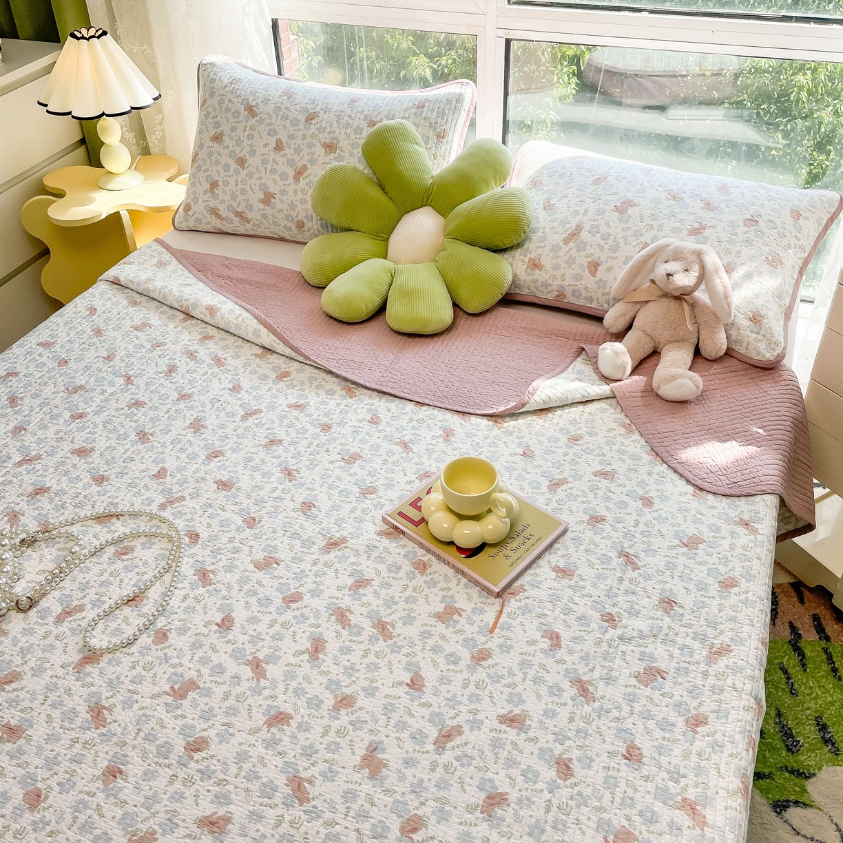 91家纺网 家纺一手货源 找家纺 茉夕家纺 2026新款春季纯棉棉花印花单品床盖单件床盖 玉兔