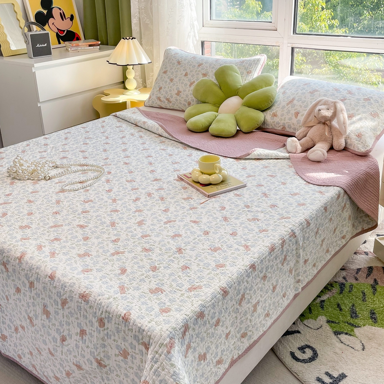 91家纺网 家纺一手货源 找家纺 茉夕家纺 2026新款春季纯棉棉花印花单品床盖单件床盖 玉兔