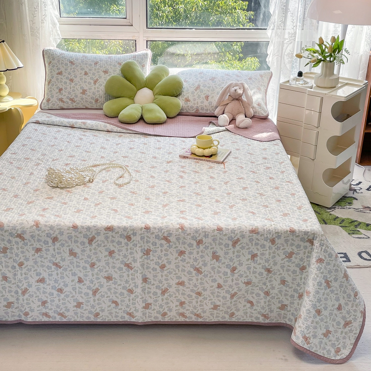 91家纺网 家纺一手货源 找家纺 茉夕家纺 2026新款春季纯棉棉花印花单品床盖单件床盖 玉兔