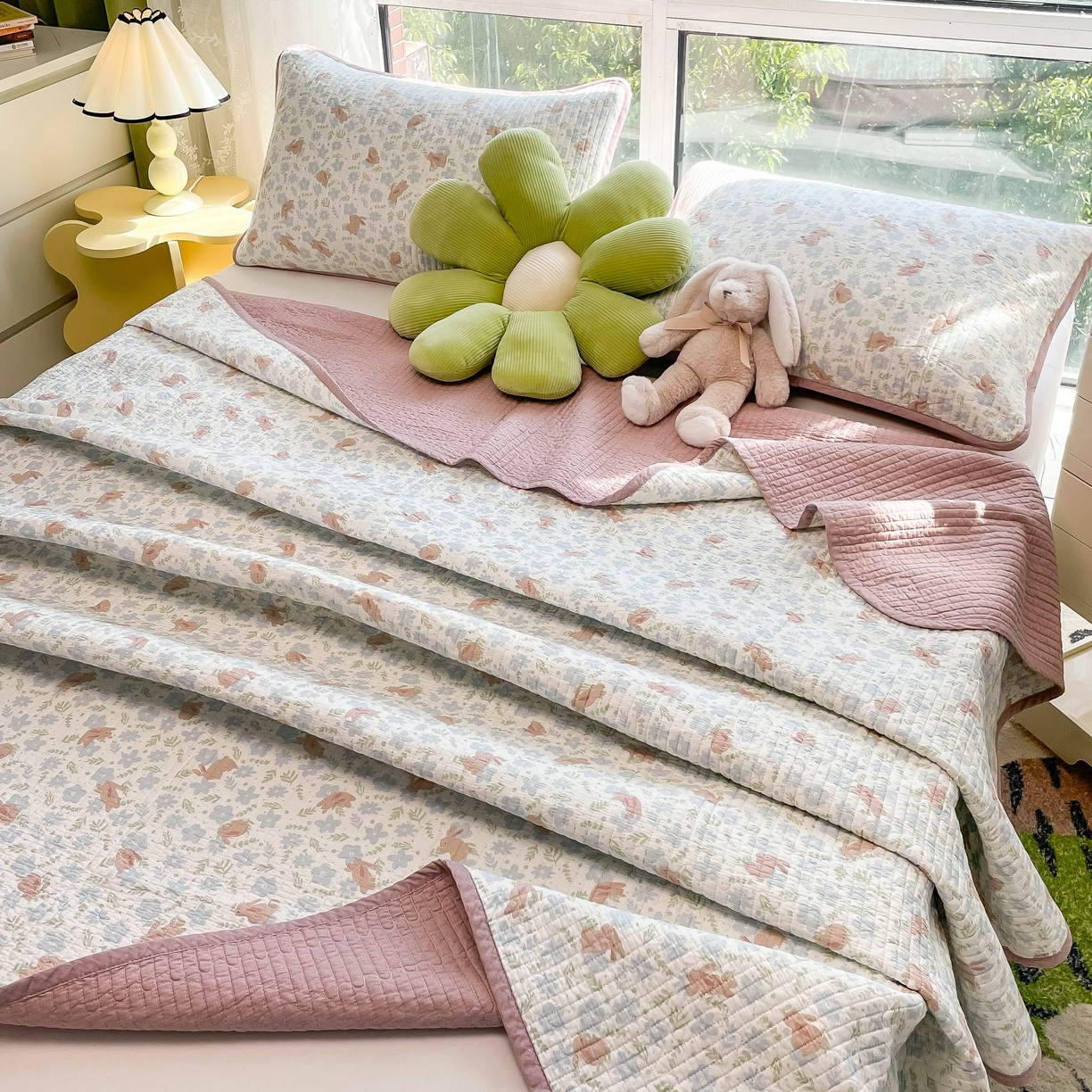 91家纺网 家纺一手货源 找家纺 茉夕家纺 2026新款春季纯棉棉花印花单品床盖单件床盖 玉兔