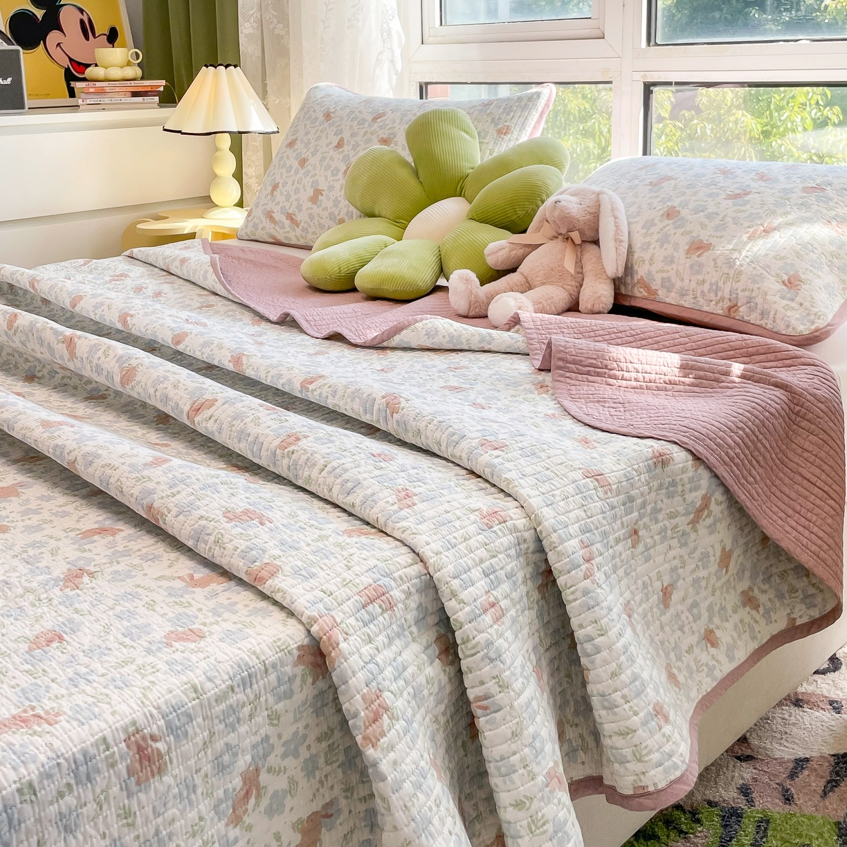 91家纺网 家纺一手货源 找家纺 茉夕家纺 2026新款春季纯棉棉花印花单品床盖单件床盖 玉兔