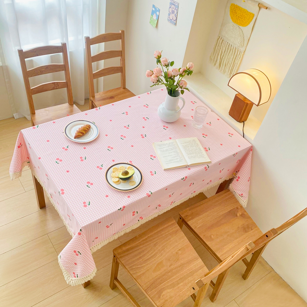 91家纺网 家纺一手货源 找家纺 金泰莱 2026新款印花老粗布桌布 格子樱桃