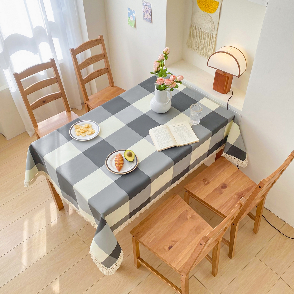 91家纺网 家纺一手货源 找家纺 金泰莱 2026新款印花老粗布桌布 灰格