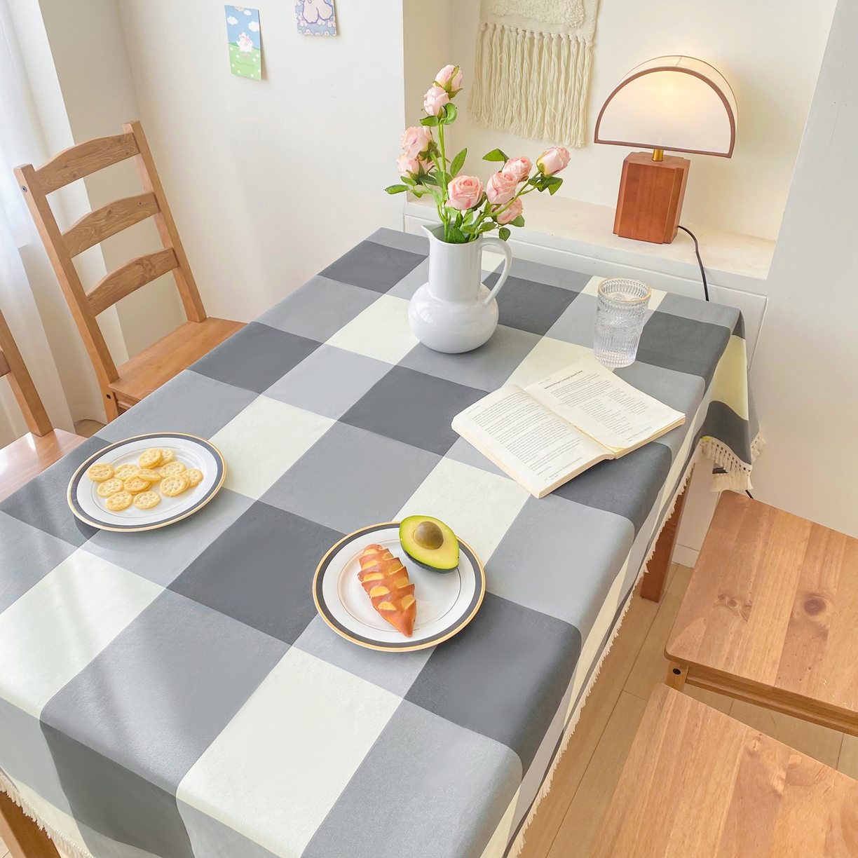 91家纺网 家纺一手货源 找家纺 金泰莱 2026新款印花老粗布桌布 灰格