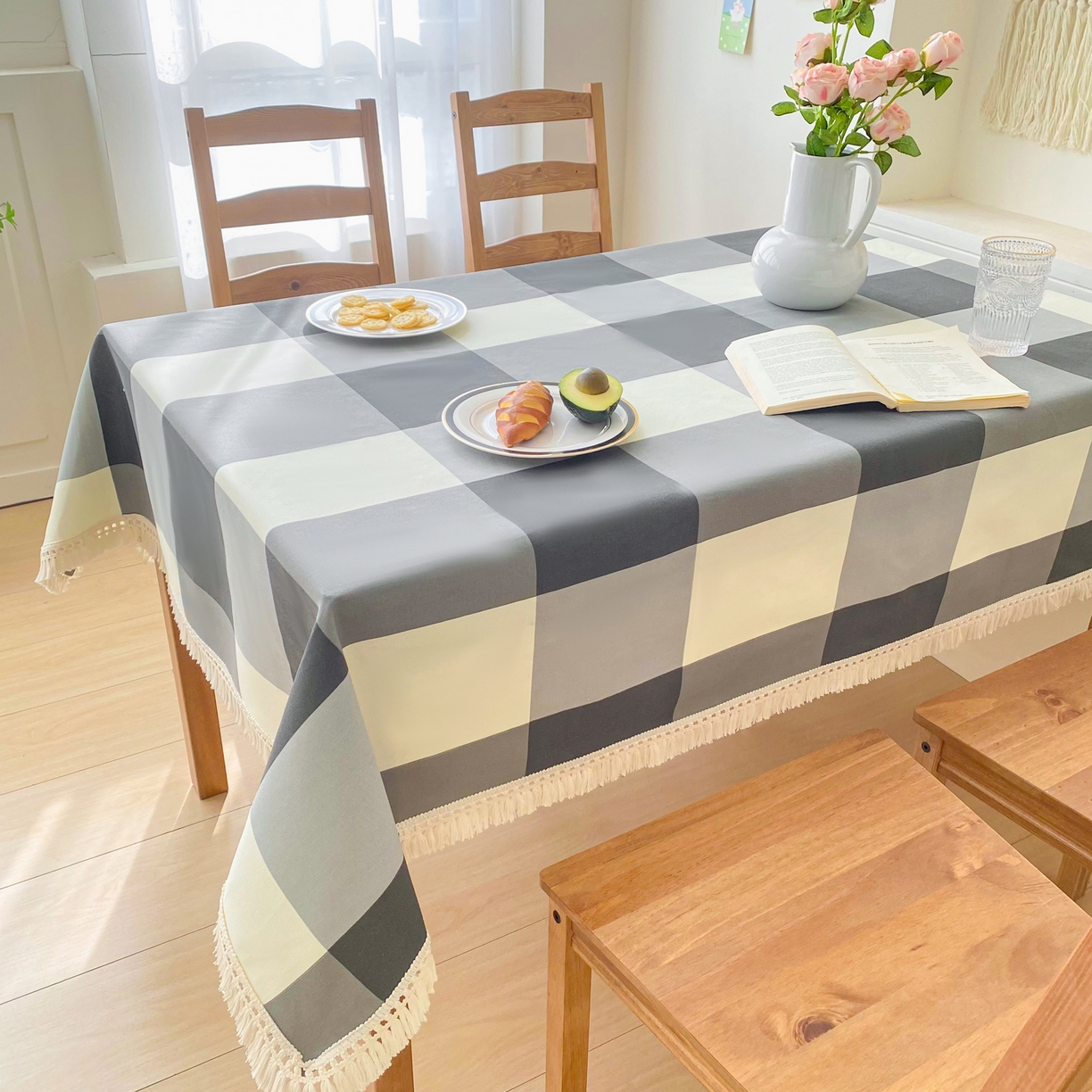 91家纺网 家纺一手货源 找家纺 金泰莱 2026新款印花老粗布桌布 灰格