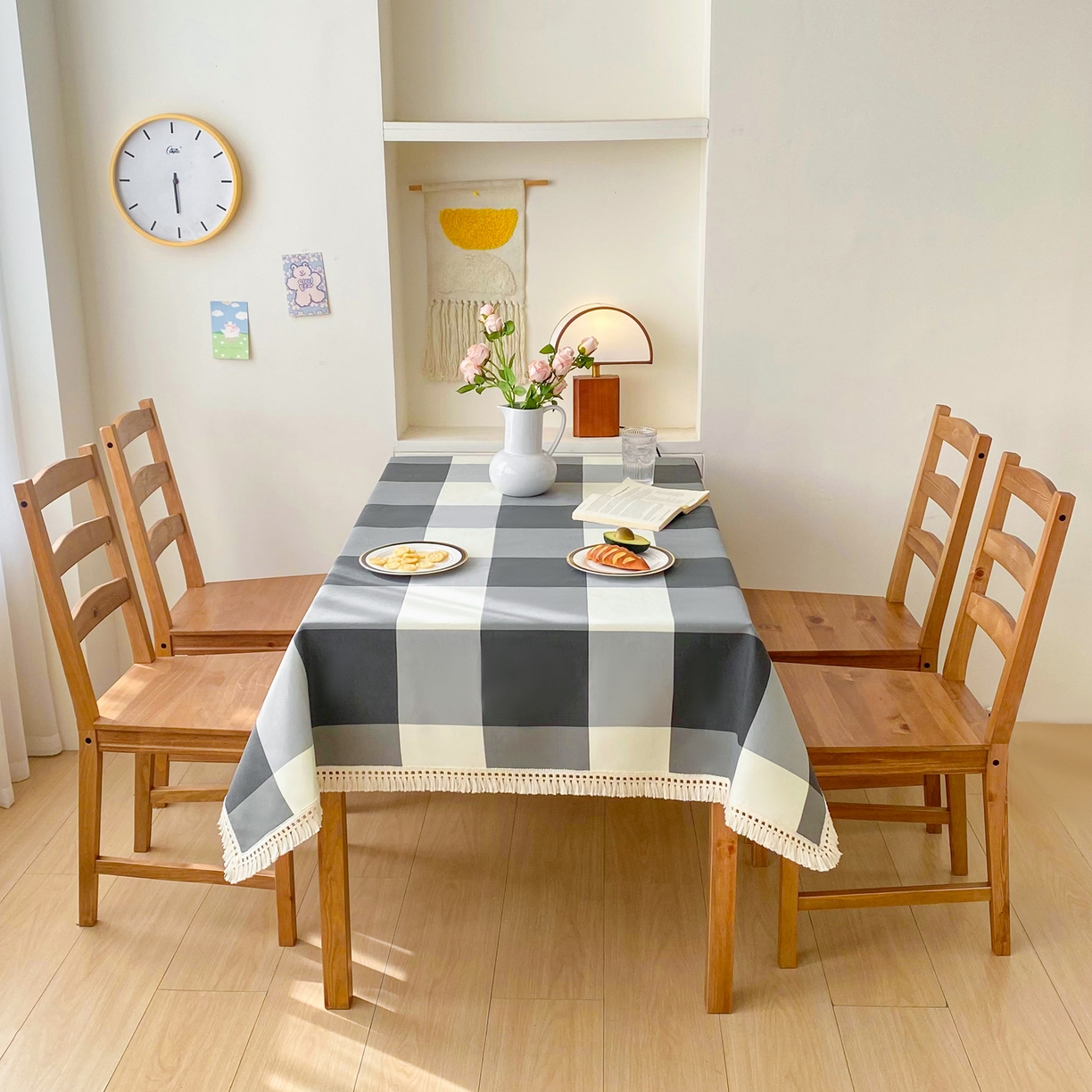 91家纺网 家纺一手货源 找家纺 金泰莱 2026新款印花老粗布桌布 灰格