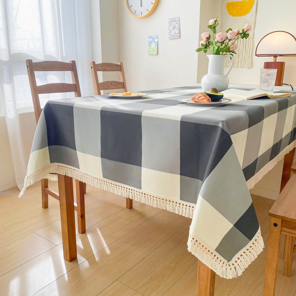 91家纺网 家纺一手货源 找家纺 金泰莱 2026新款印花老粗布桌布 灰格