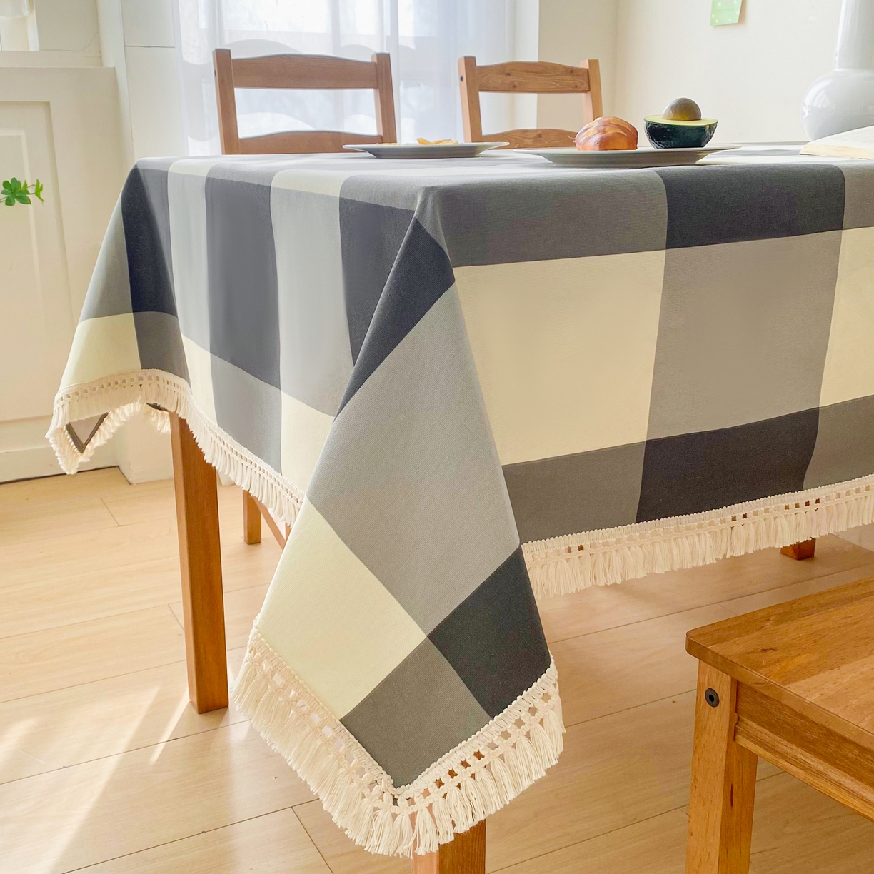 91家纺网 家纺一手货源 找家纺 金泰莱 2026新款印花老粗布桌布 灰格