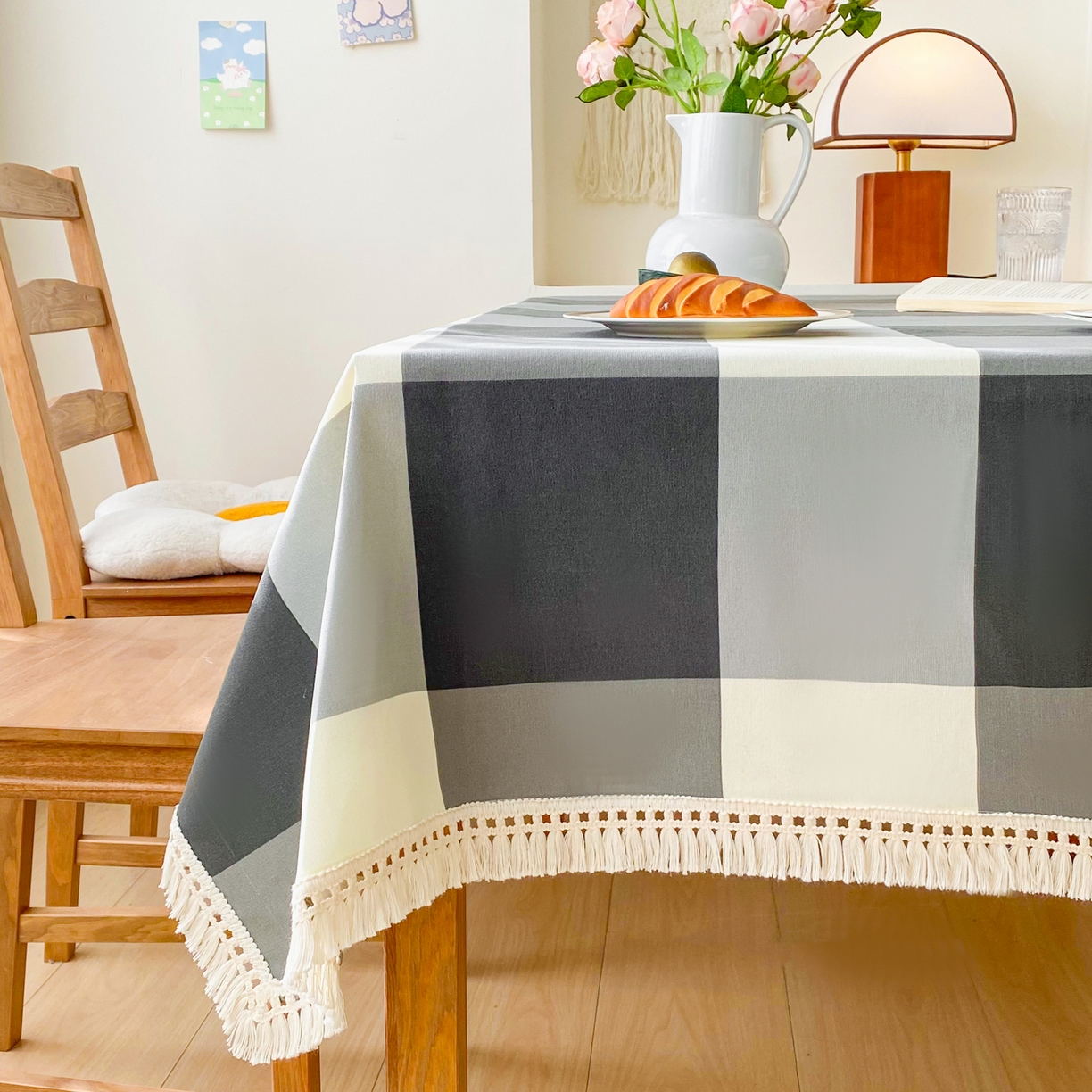 91家纺网 家纺一手货源 找家纺 金泰莱 2026新款印花老粗布桌布 灰格