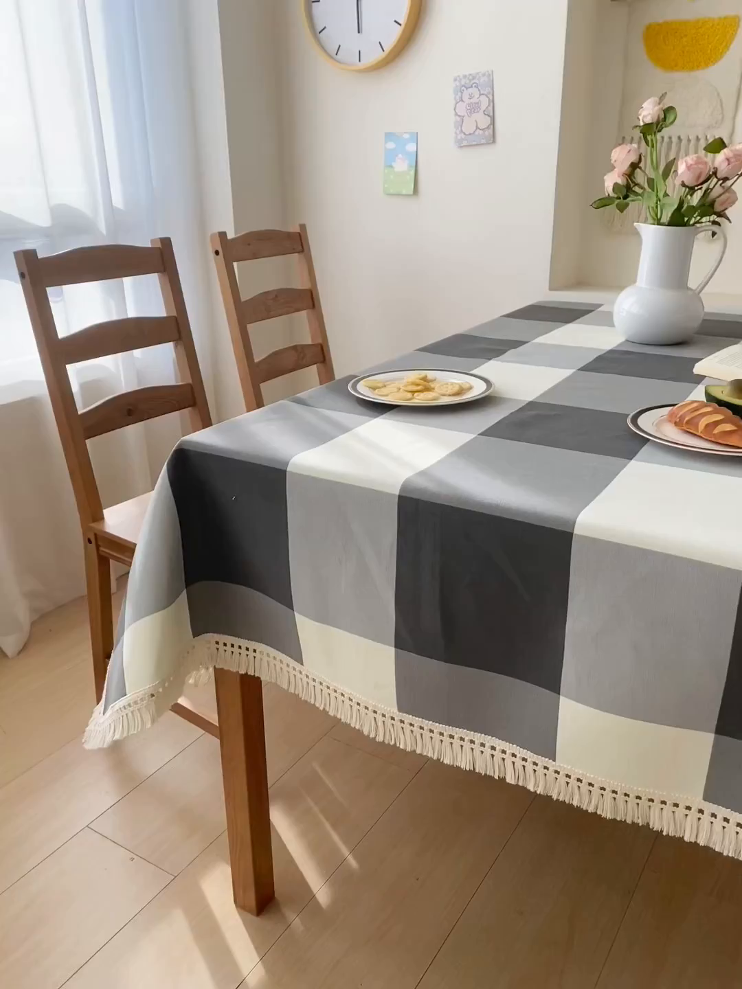 91家纺网 家纺一手货源 找家纺 金泰莱 2026新款印花老粗布桌布 灰格