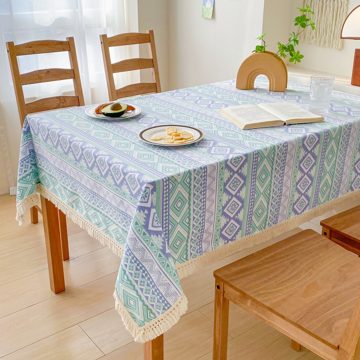 91家纺网 家纺一手货源 找家纺 金泰莱 2026新款印花老粗布桌布 蓝色恋歌