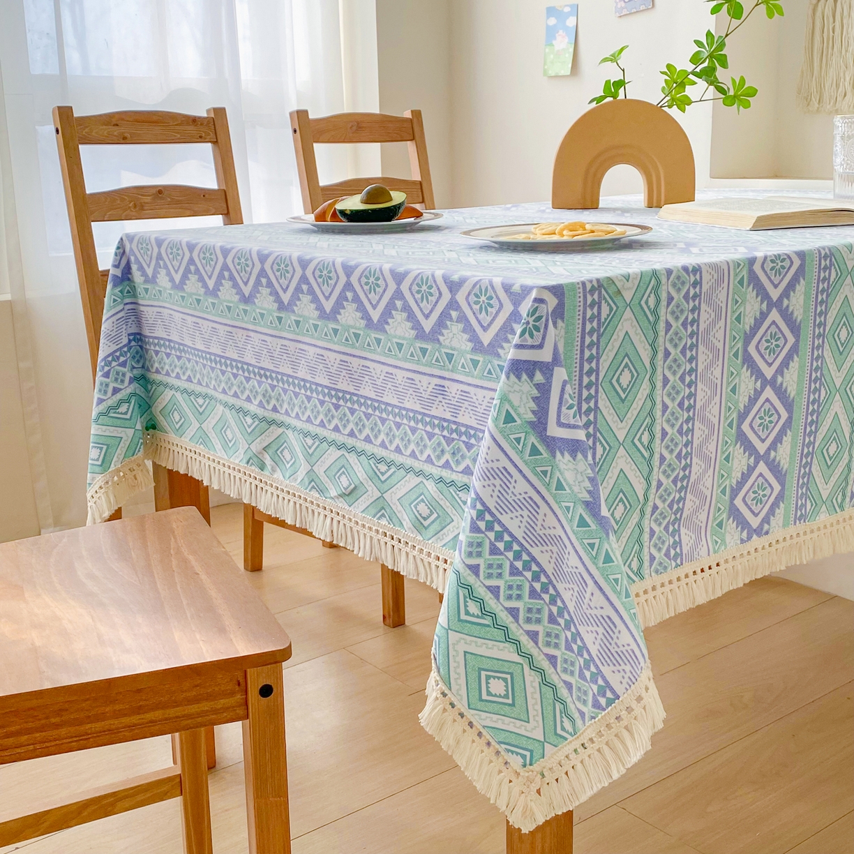 91家纺网 家纺一手货源 找家纺 金泰莱 2026新款印花老粗布桌布 蓝色恋歌