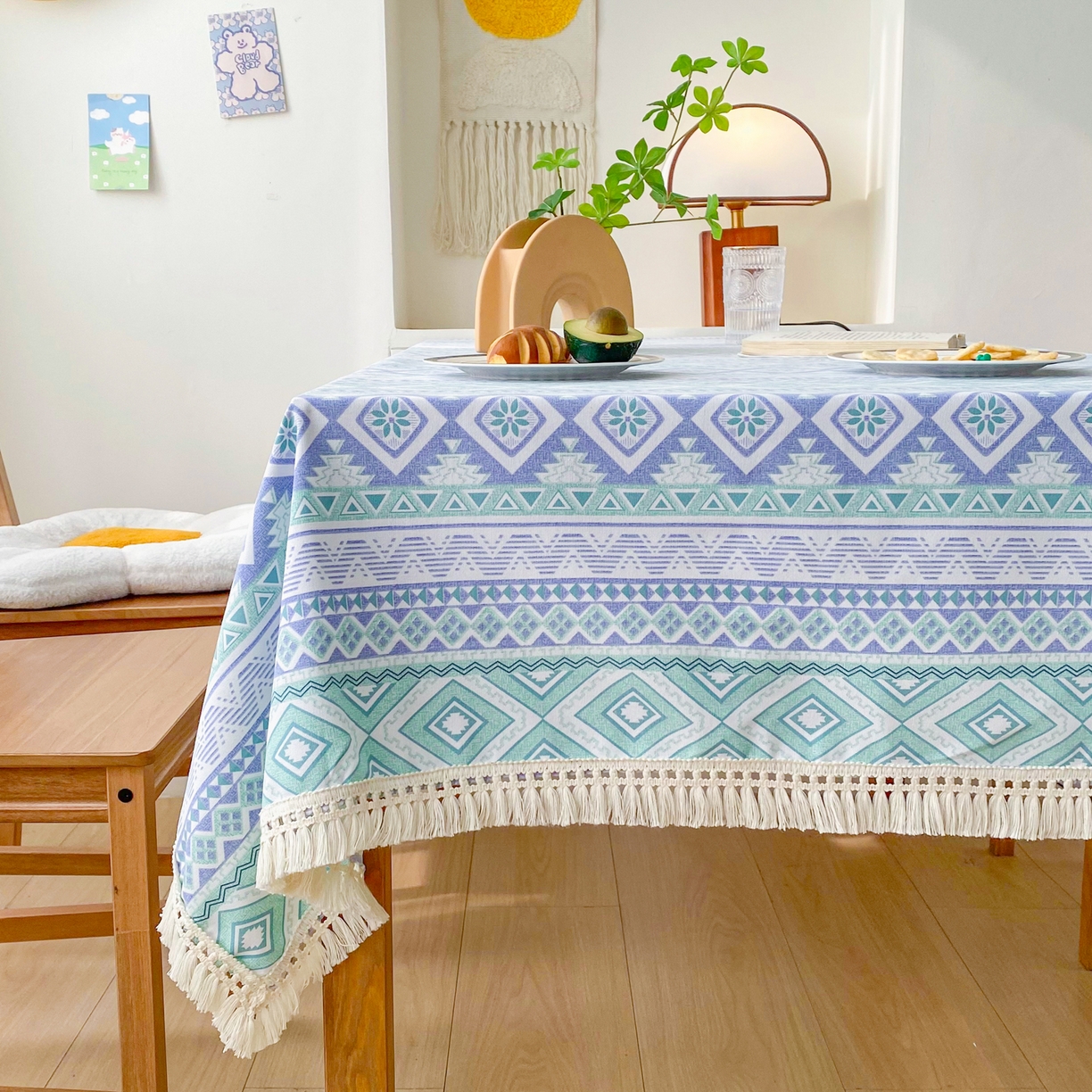 91家纺网 家纺一手货源 找家纺 金泰莱 2026新款印花老粗布桌布 蓝色恋歌