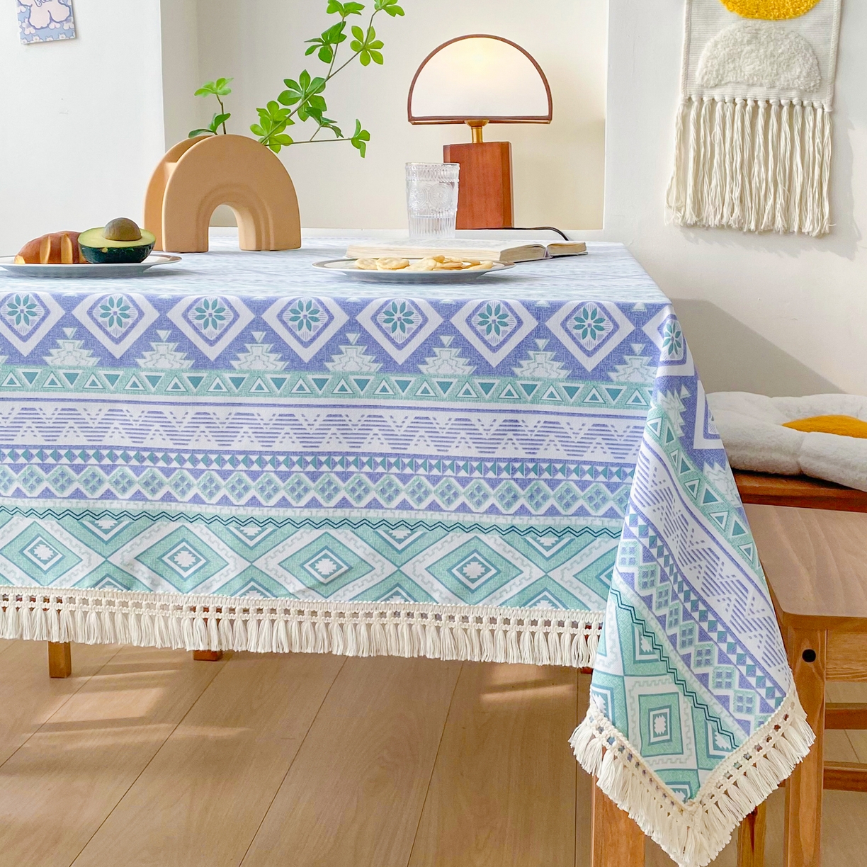 91家纺网 家纺一手货源 找家纺 金泰莱 2026新款印花老粗布桌布 蓝色恋歌