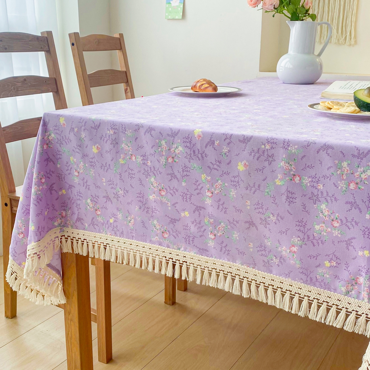 91家纺网 家纺一手货源 找家纺 金泰莱 2026新款印花老粗布桌布 紫罗兰