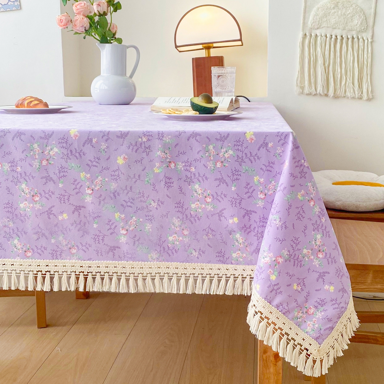 91家纺网 家纺一手货源 找家纺 金泰莱 2026新款印花老粗布桌布 紫罗兰