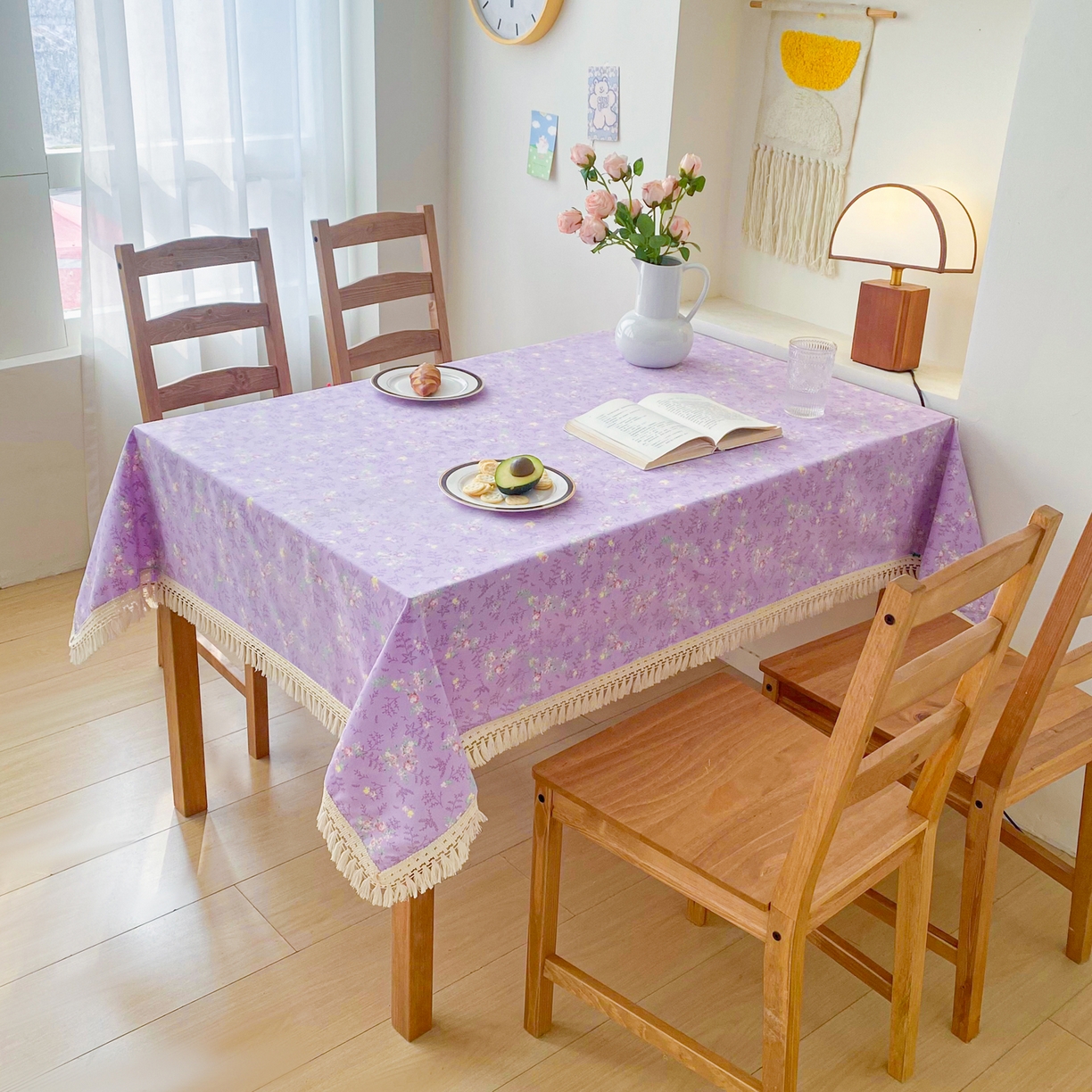 91家纺网 家纺一手货源 找家纺 金泰莱 2026新款印花老粗布桌布 紫罗兰