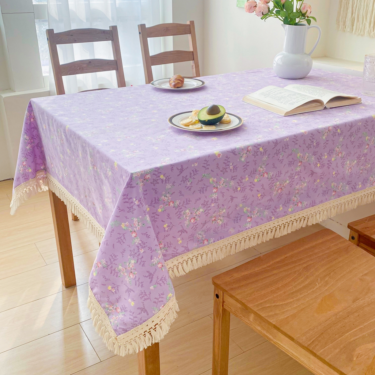 91家纺网 家纺一手货源 找家纺 金泰莱 2026新款印花老粗布桌布 紫罗兰