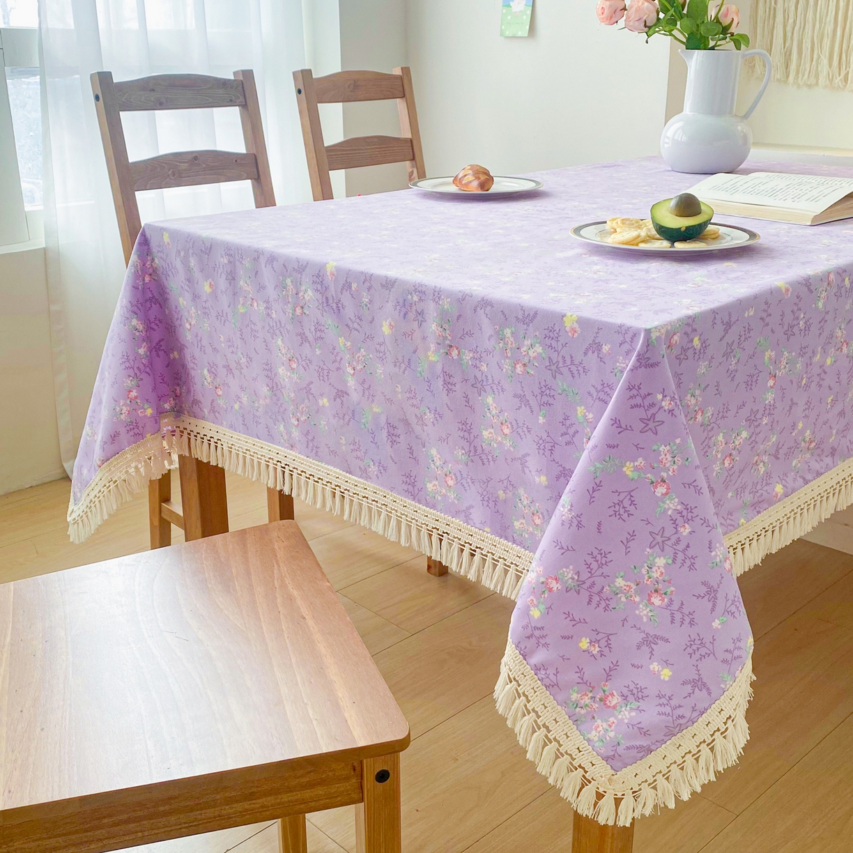 91家纺网 家纺一手货源 找家纺 金泰莱 2026新款印花老粗布桌布 紫罗兰