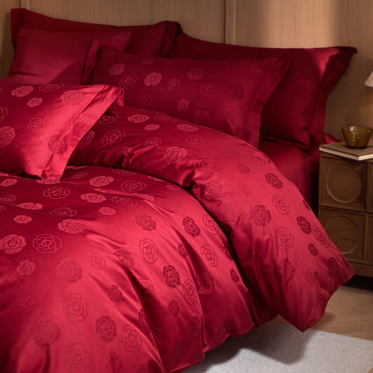 91家纺网 家纺一手货源 找家纺 （总）禾时 2026新款全棉纯棉提花四件套-大红系列