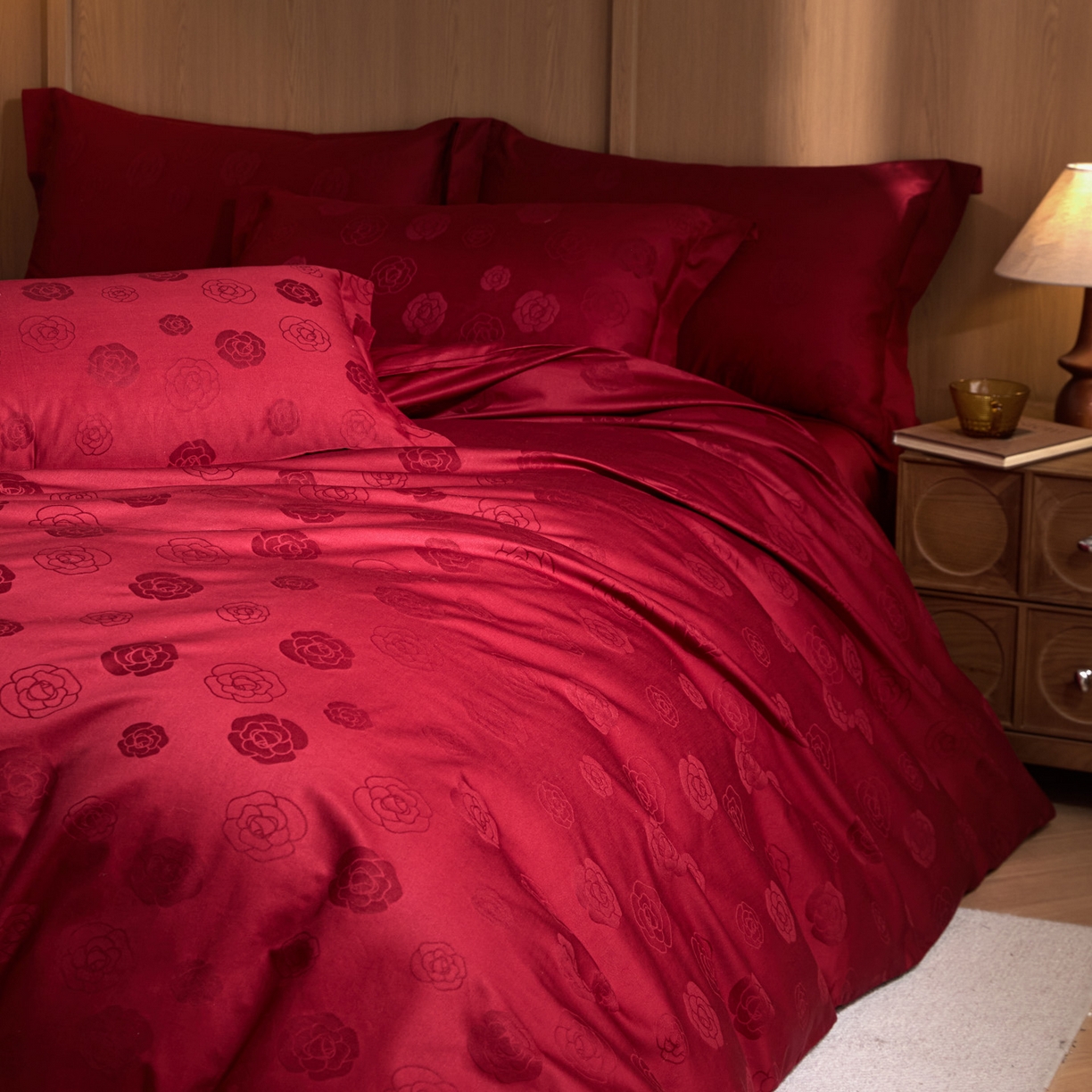 91家纺网 家纺一手货源 找家纺 （总）禾时 2026新款全棉纯棉提花四件套-大红系列