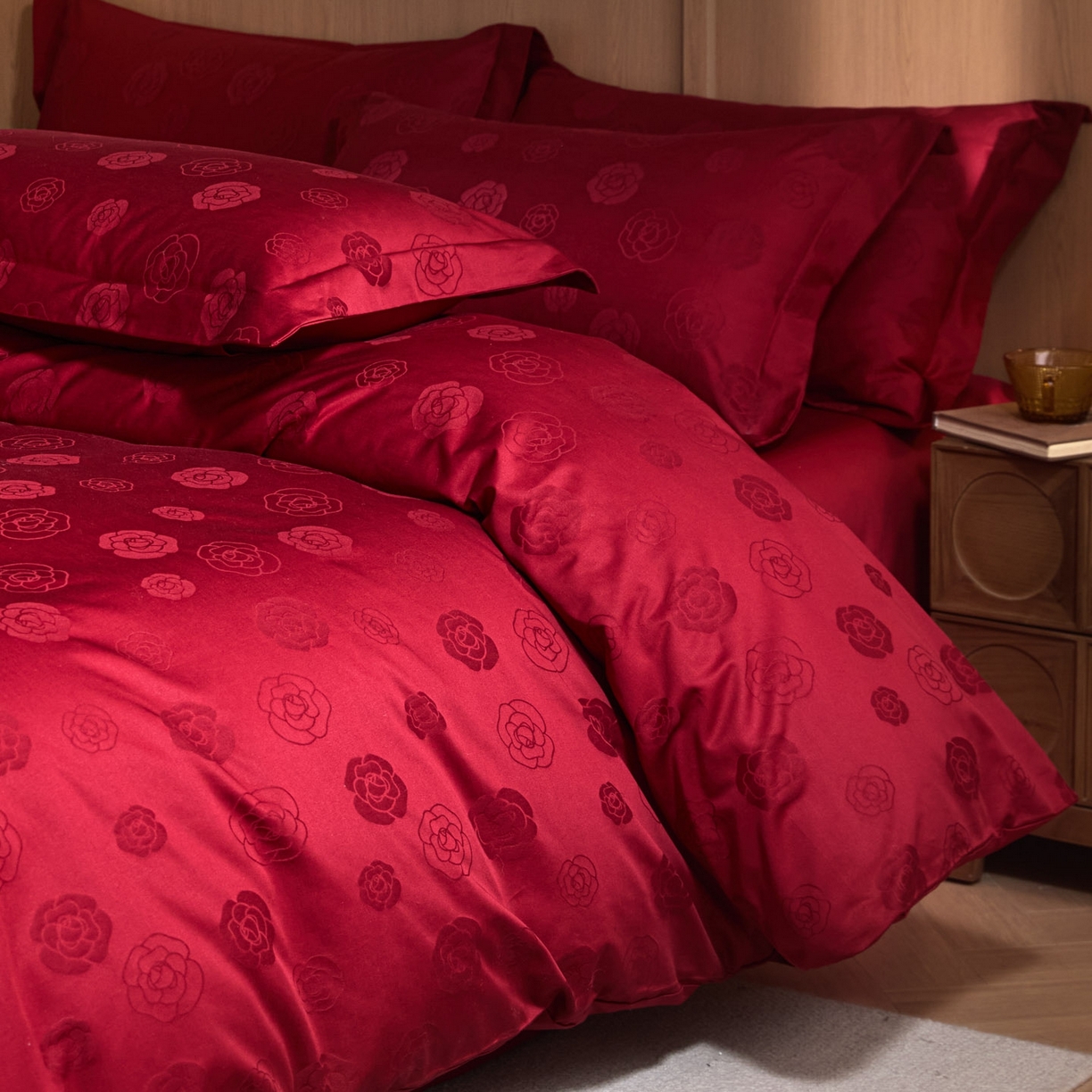 91家纺网 家纺一手货源 找家纺 （总）禾时 2026新款全棉纯棉提花四件套-大红系列