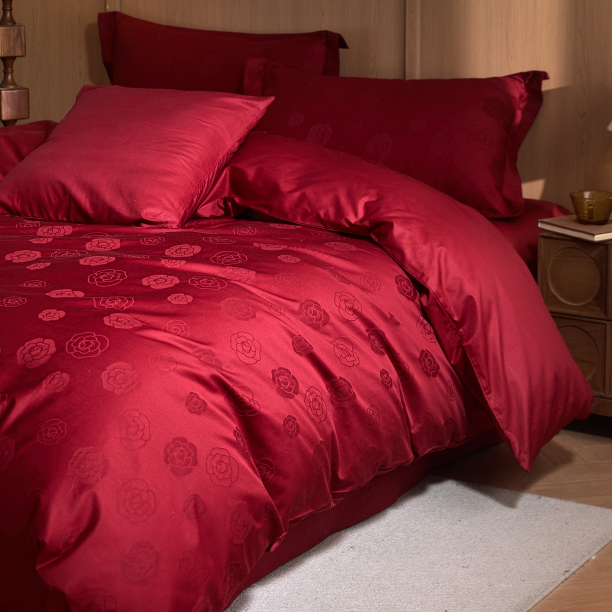 91家纺网 家纺一手货源 找家纺 （总）禾时 2026新款全棉纯棉提花四件套-大红系列