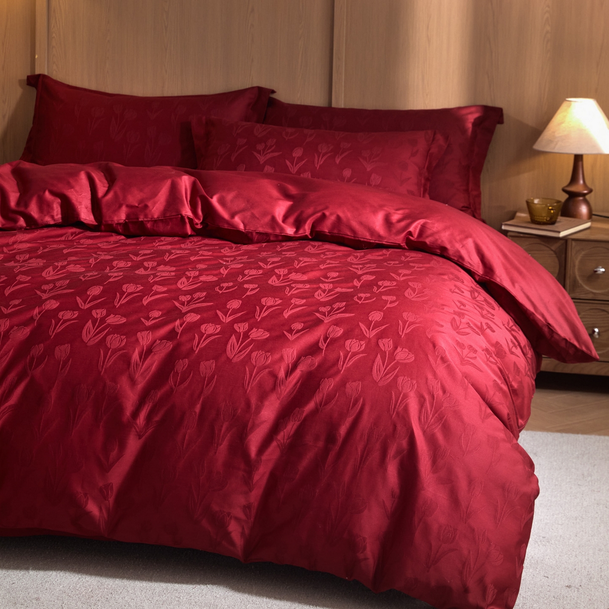 91家纺网 家纺一手货源 找家纺 （总）禾时 2026新款全棉纯棉提花四件套-大红系列