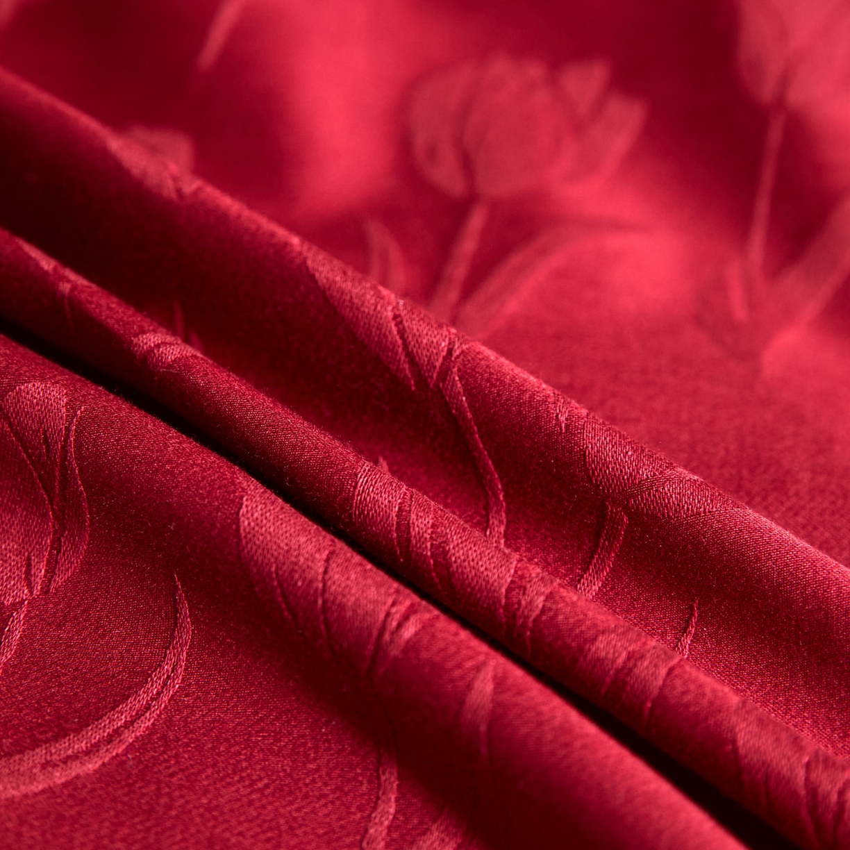 91家纺网 家纺一手货源 找家纺 禾时 2026新款全棉纯棉提花四件套-大红系列 浪漫郁金香