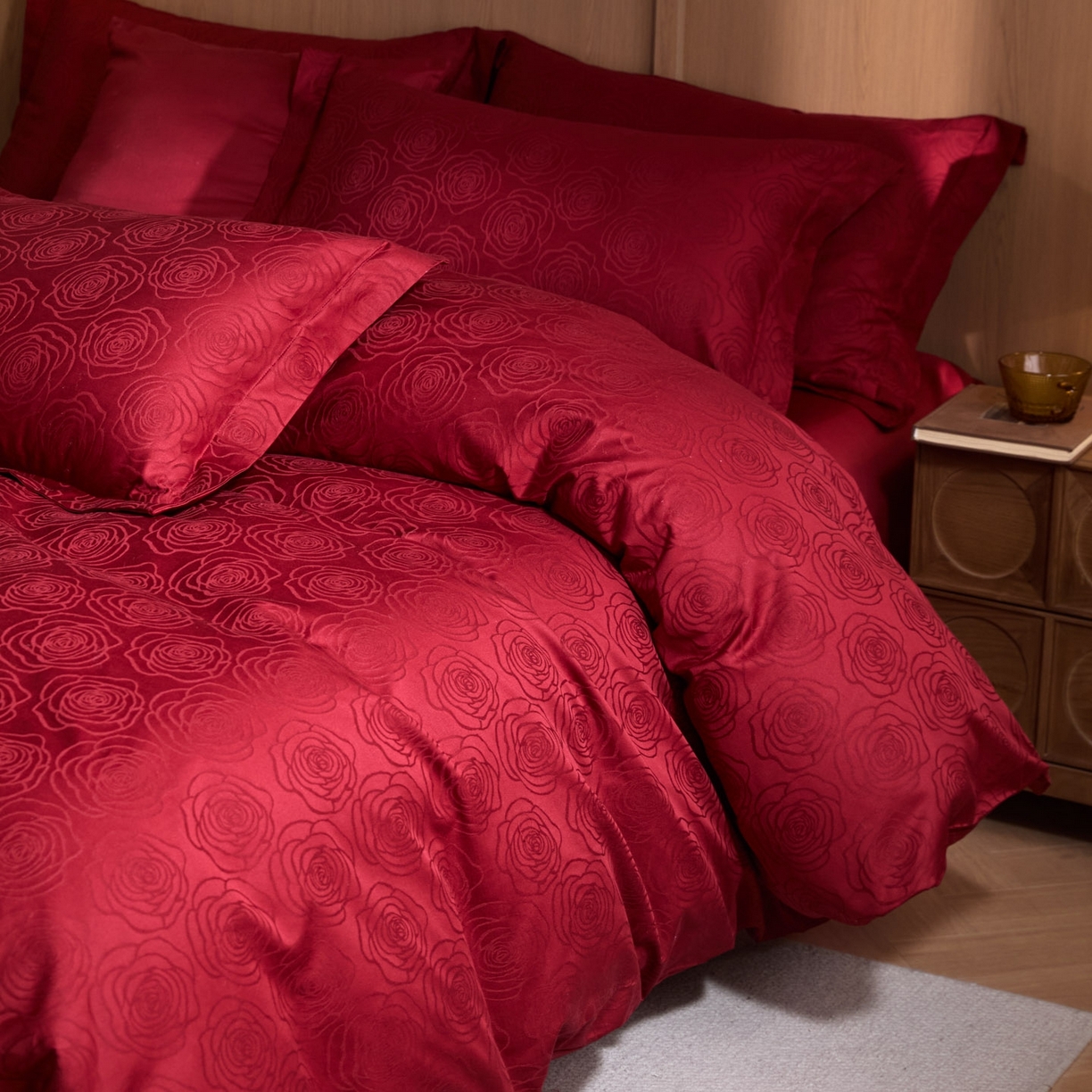 91家纺网 家纺一手货源 找家纺 禾时 2026新款全棉纯棉提花四件套-大红系列 玫瑰之约