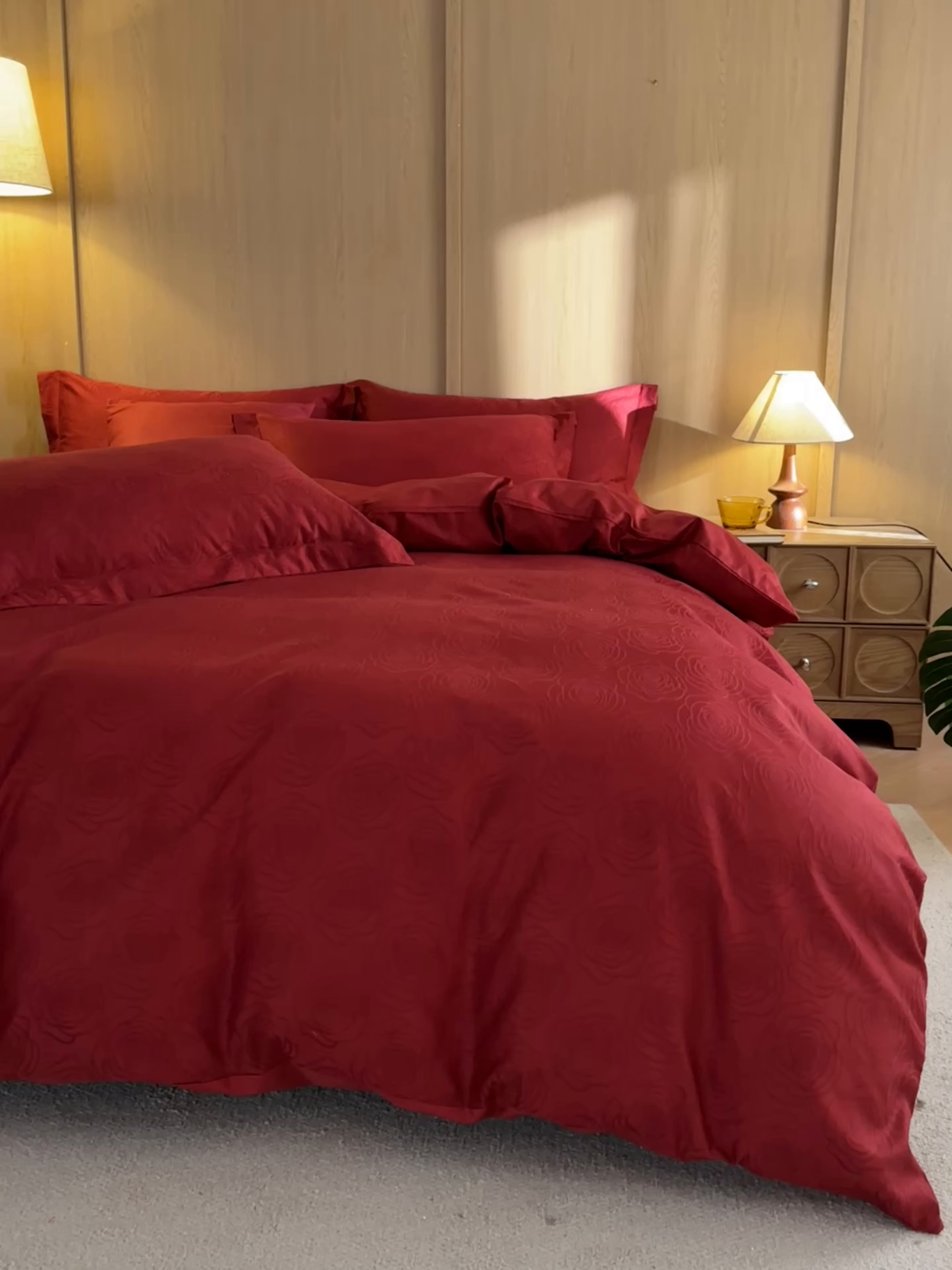 91家纺网 家纺一手货源 找家纺 禾时 2026新款全棉纯棉提花四件套-大红系列 玫瑰之约