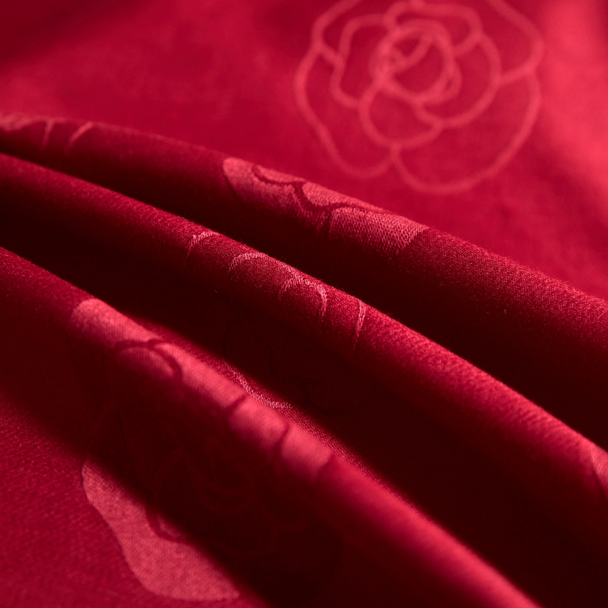 91家纺网 家纺一手货源 找家纺 禾时 2026新款全棉纯棉提花四件套-大红系列 山茶花之恋