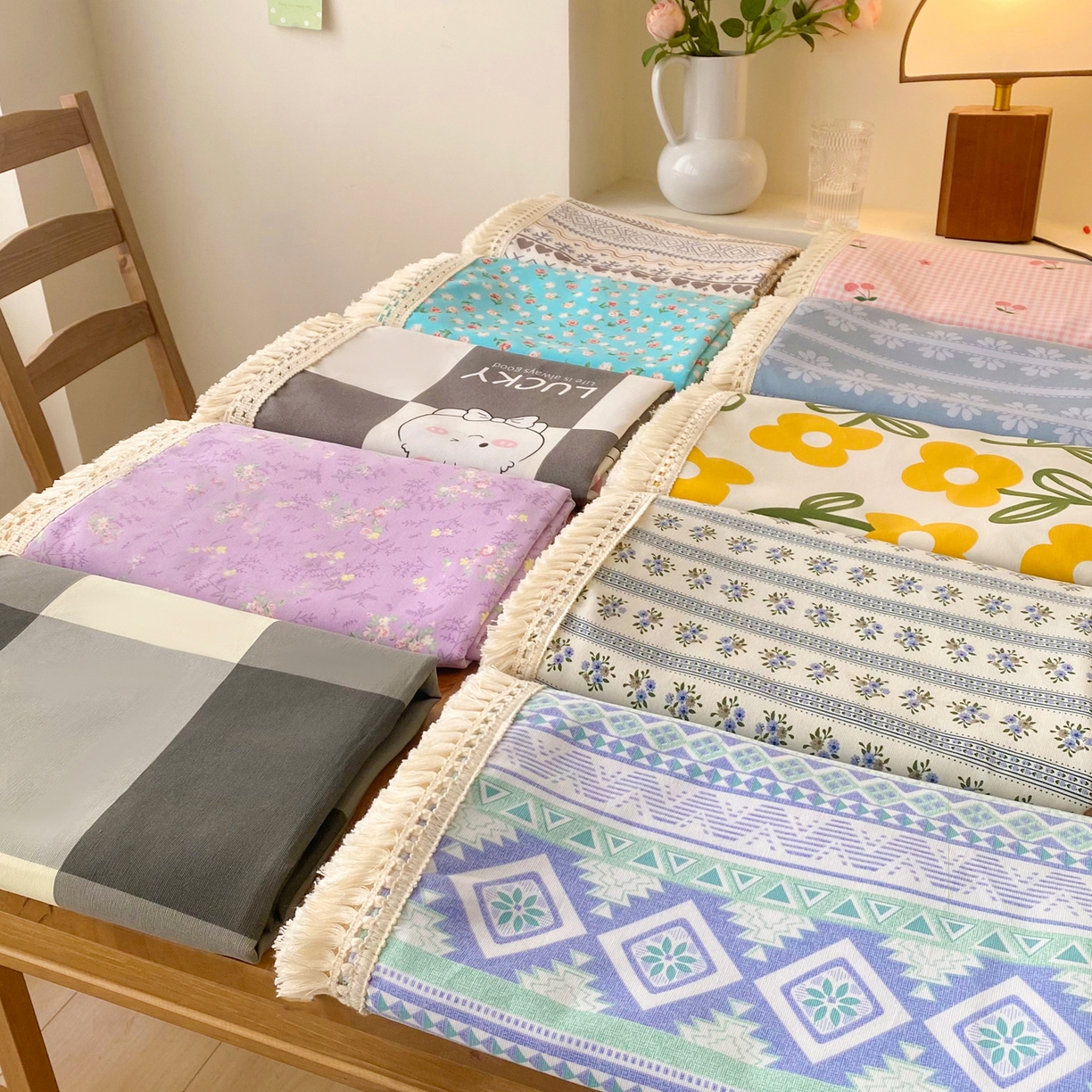 91家纺网 家纺一手货源 找家纺 棉乐町家居 2025新款ins风印花老粗布桌布 组合图