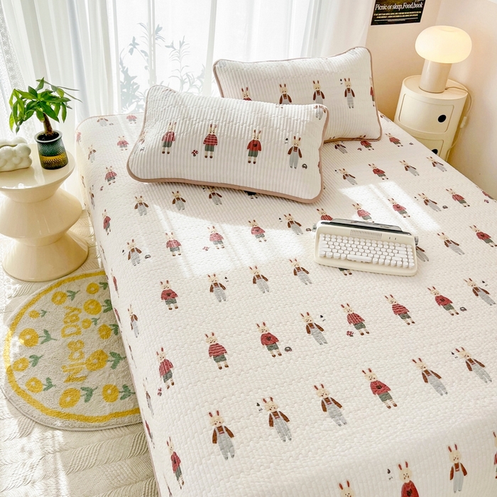 91家纺网 家纺一手货源 找家纺 茉夕家纺 2026新款春季双面纯棉印花单品床盖单件床盖 蘑菇兔