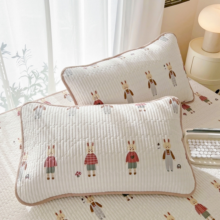 91家纺网 家纺一手货源 找家纺 茉夕家纺 2026新款春季双面纯棉印花单品床盖单件床盖 蘑菇兔