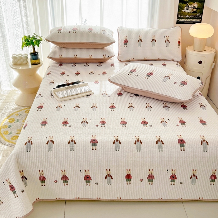 91家纺网 家纺一手货源 找家纺 茉夕家纺 2026新款春季双面纯棉印花单品床盖单件床盖 蘑菇兔