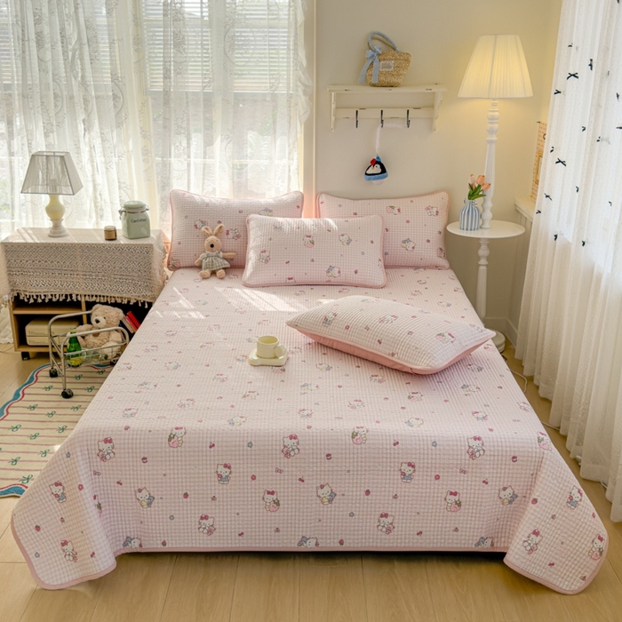 茉夕家纺 2026新款春季双面纯棉印花单品床盖单件床盖 奶芙猫猫