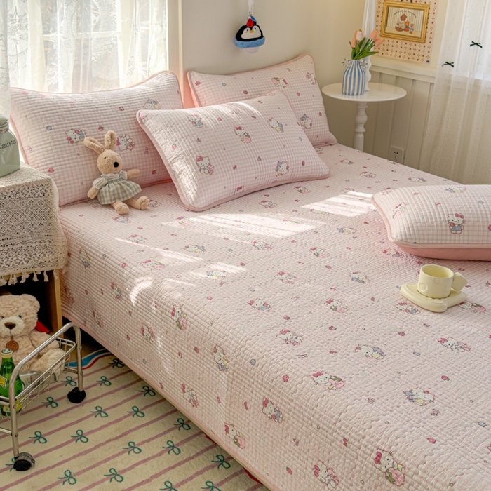 91家纺网 家纺一手货源 找家纺 茉夕家纺 2026新款春季双面纯棉印花单品床盖单件床盖 奶芙猫猫