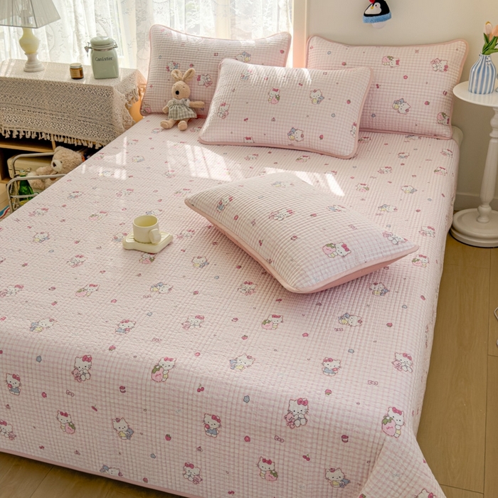 91家纺网 家纺一手货源 找家纺 茉夕家纺 2026新款春季双面纯棉印花单品床盖单件床盖 奶芙猫猫