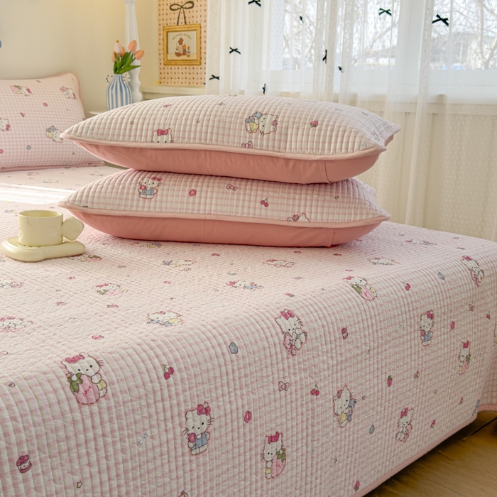 91家纺网 家纺一手货源 找家纺 茉夕家纺 2026新款春季双面纯棉印花单品床盖单件床盖 奶芙猫猫